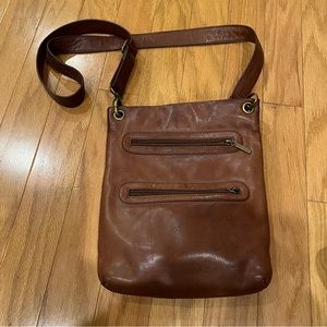 Margot Brown Leather Flat Profile Crossbody Bag Double Zipper